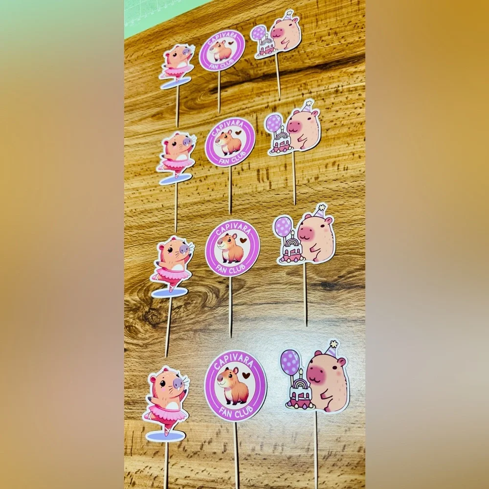 COPY - Capybara themed birthday party cupcake toppers